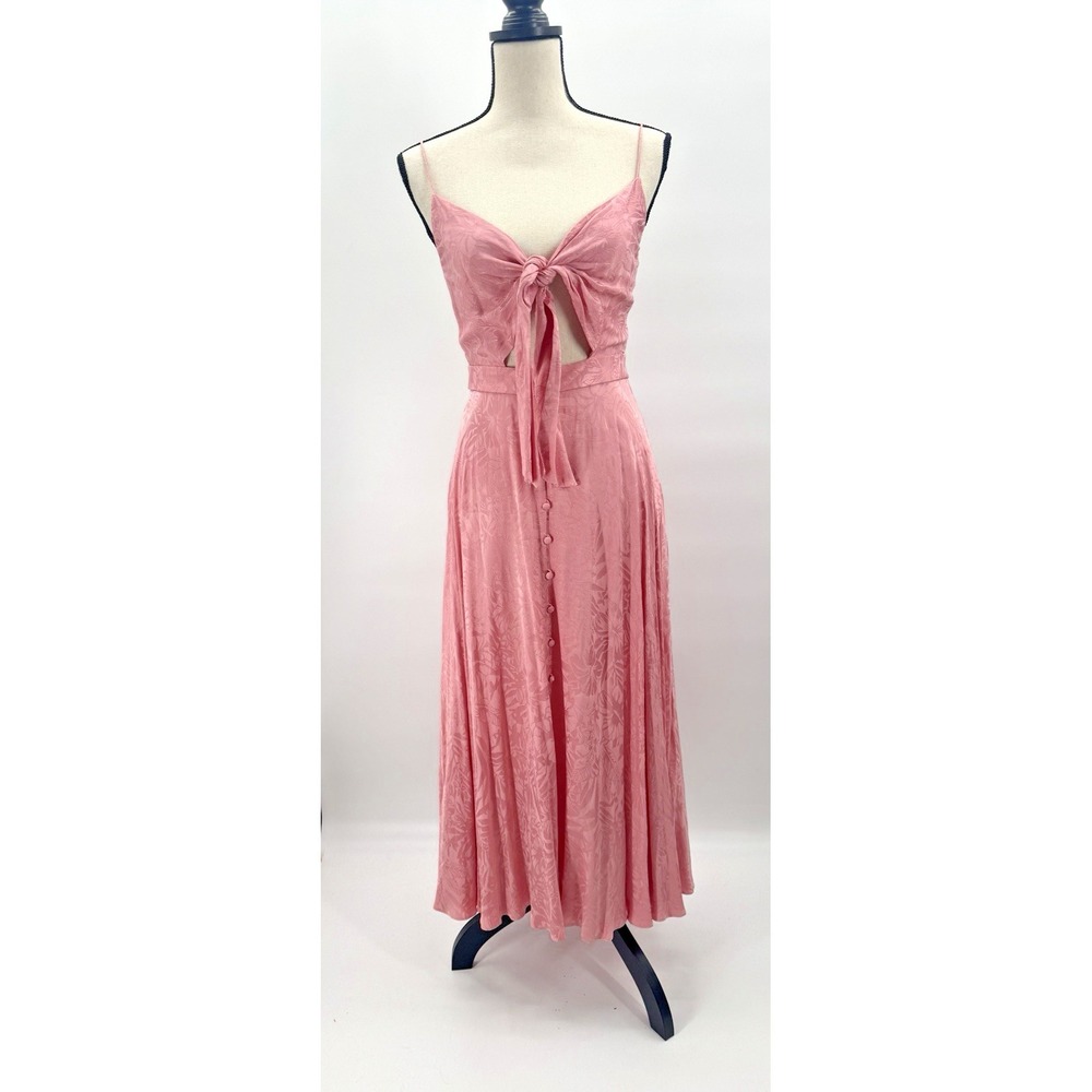Jay Godfrey Midi Dress 2 Pink Jacquard Cut Out Twist Tie Button Front Coquette